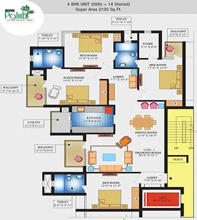 JOP Palms 2BHK flats floor plan